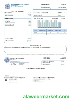 USA Eastern Suburban Water Authority business utility bill template in Word and PDF formats